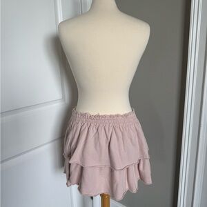 Aerie Pink Bubble Mini Skirt with Tiered Smocked Design